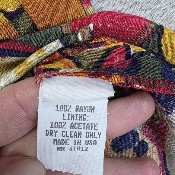 Depeche Mode Dress Womens Size 14 Red Yellow Floral Halter Maxi Rayon Made USA - Picture 5 of 10